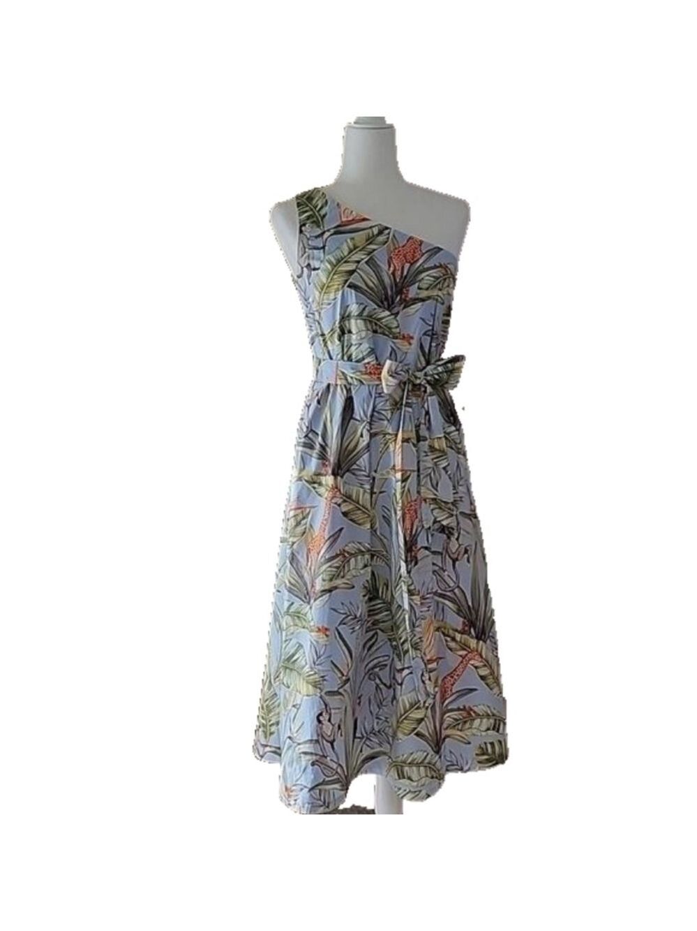 Ann Taylor Blue Jungle Floral Monkey Toga Dress Size 4 EUC - Picture 1 of 12